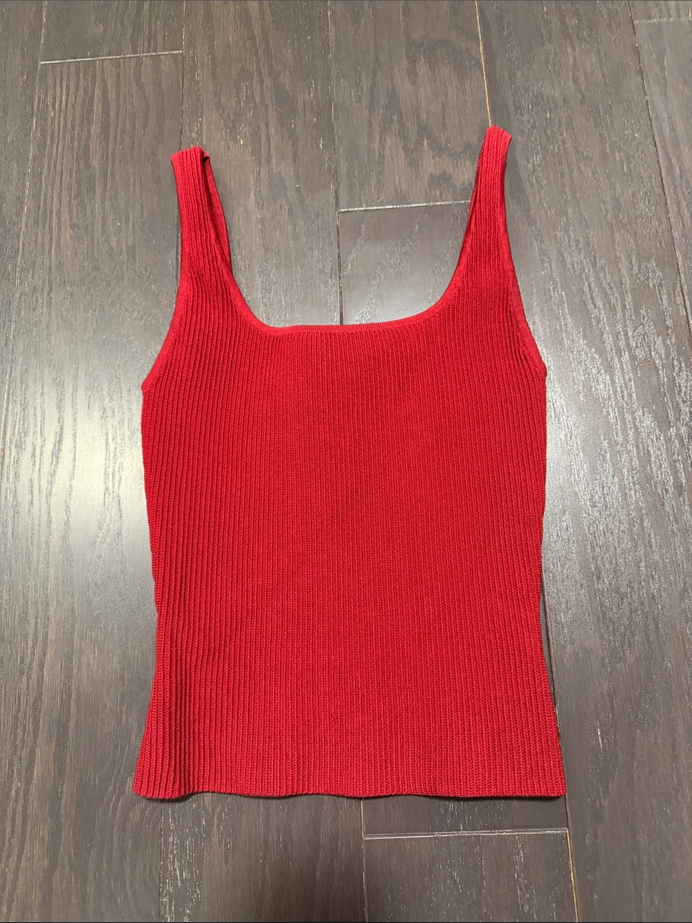 Aritzia Red Ribbed Tank Top - Women's Square Neck Top